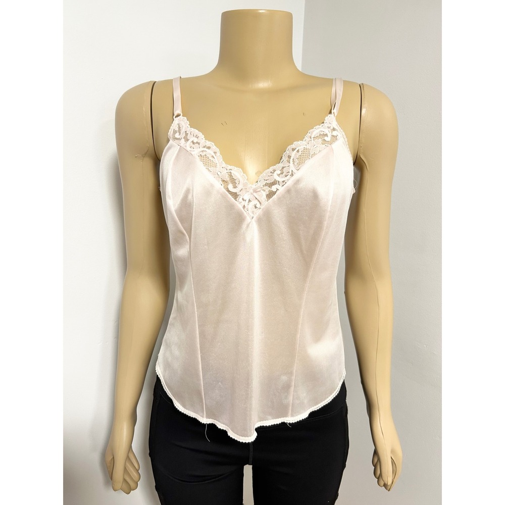 Maidenform Sweet Nothings Vintage Pink Satin Lace Camisole Top 36 80s ILGWU USA